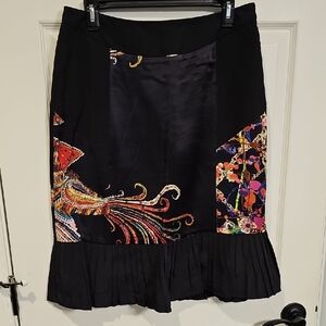 Silk Club 10 Black Midi Skirt with Colorful Printed Panels